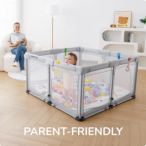 Miniatura 4 de Corralito plegable para bebés con alfombra, corralito plegable para bebés y niños pequeños, corral de juegos plegable portátil para niños, patio de