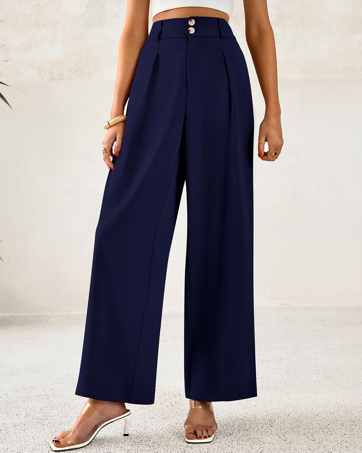 BTFBM Women Wide Leg Dress Pants 2026 High Waisted Button Pleated Business Casual Trousers Office Work Palazzo Pants - Image 6