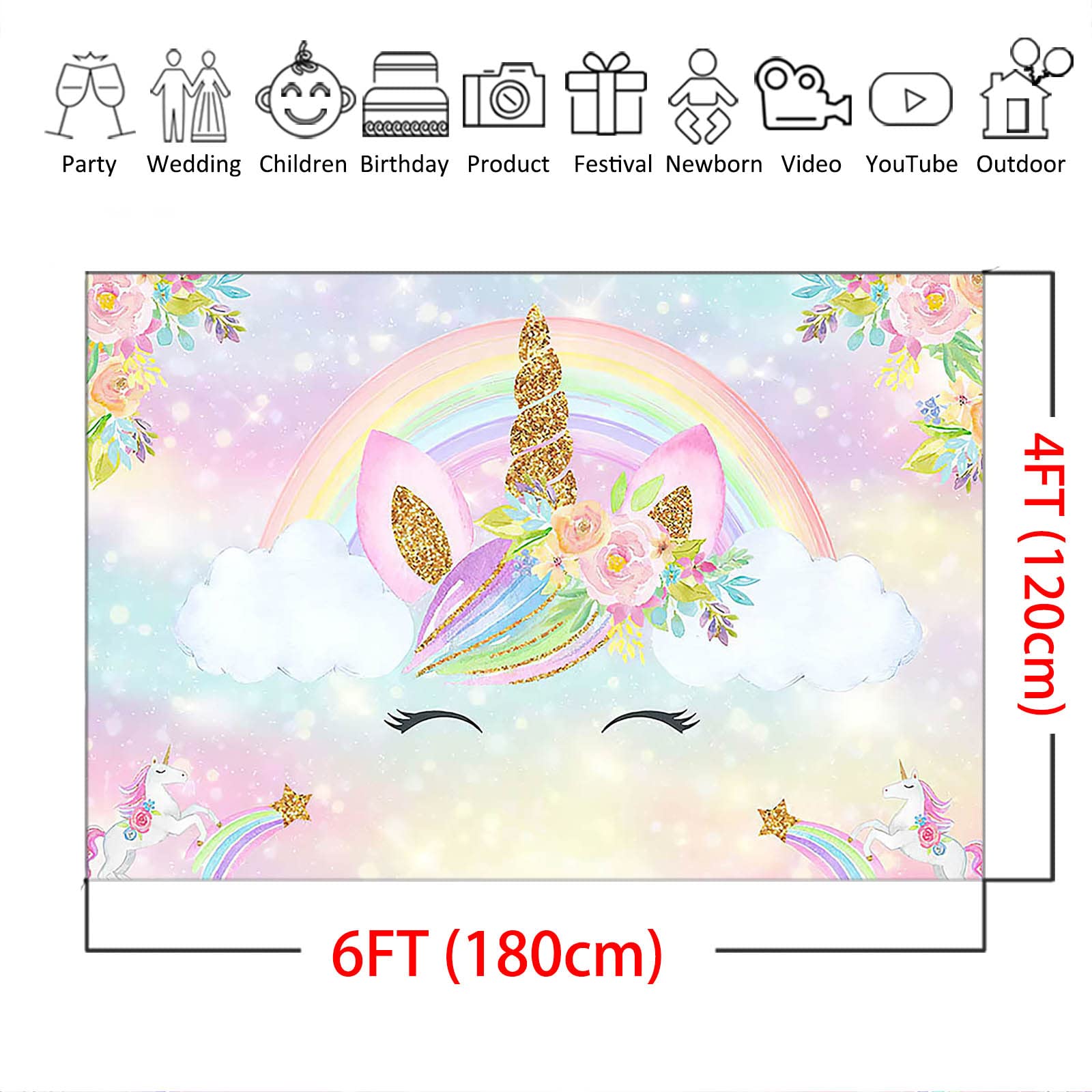 Regenbogen-Hintergrundvorhänge 5 Stück – Je 7,5 X 2,1 M, Bunt, Für Einhorn-Party, Babyparty, Dekoration