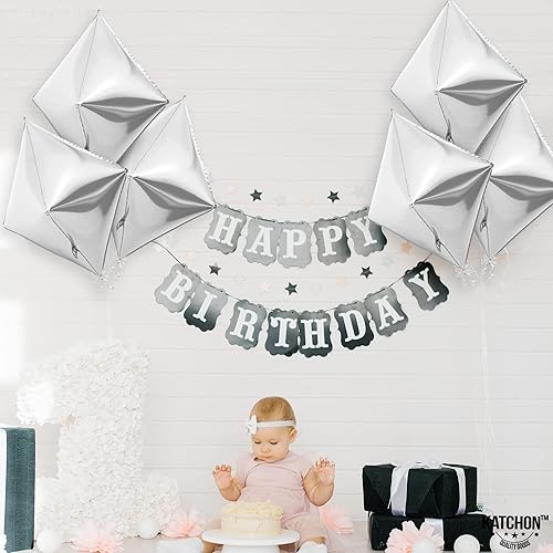 Miniatura 9 de Katchon, Globos plateados metálicos grandes de 22 pulgadas, paquete de 6 Globos 4D NYE para decoraciones de Año Nuevo 2026 Globos plateados de