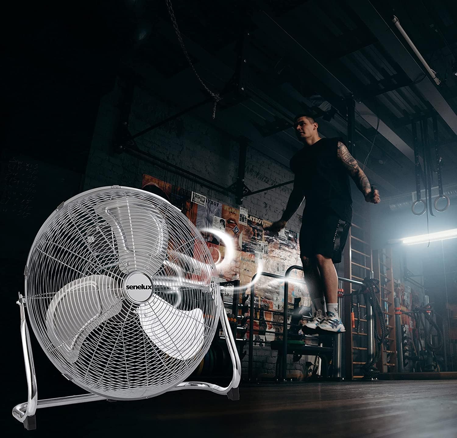 Image secondaire de Ventilateur de sol Senelux avec 3 vitesses et inclinaison - Idéal pour gymnase et bureau