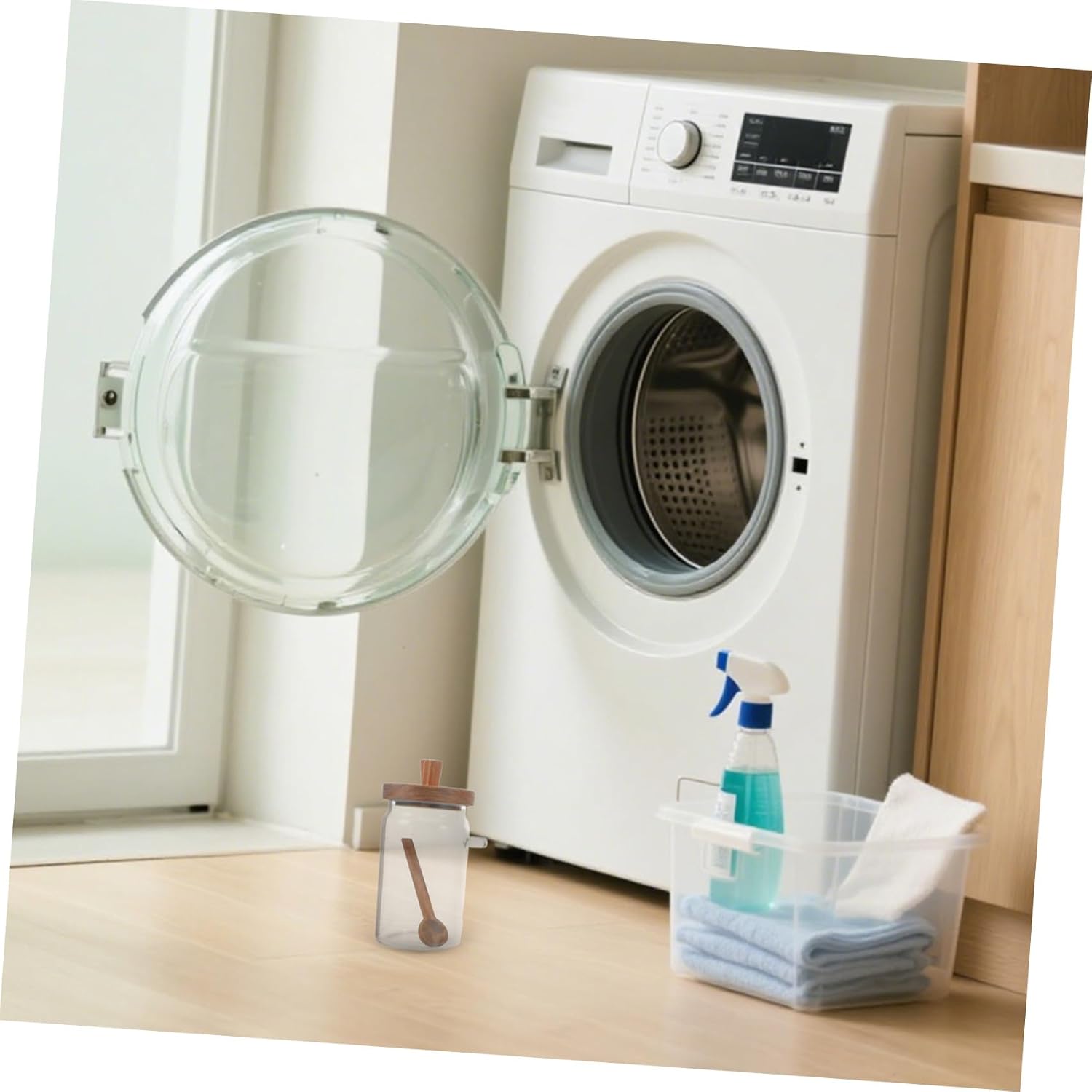 TIDTALEO 3pcs Glass Laundry Detergent Containers with Lids and Scoops Storage Jars for Powder Detergent Laundry Capsules and Dryer Balls 400ml/600ml/900ml Set
