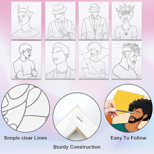 Vista 16 de VOCHIC Paquete de 8 lienzos predibujados para pintar para adultos, kit de sorbo y pintura, suministros para fiestas, juego de pintura artística