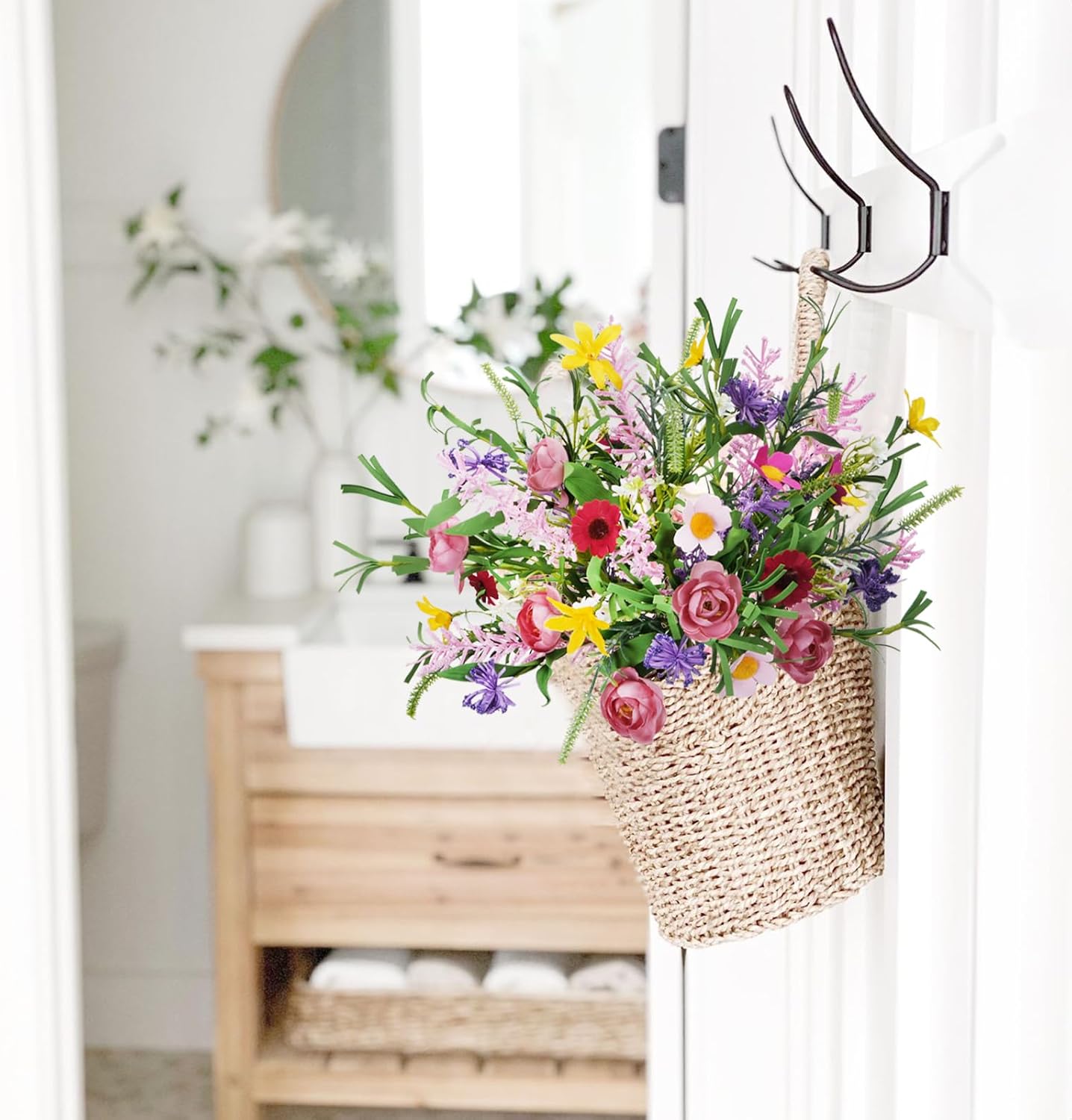 GTIDEA 3 Bundles Artificial Flowers for Decoration Faux Roses Bouquet with Daisies Fake Silk Floral Arrangement for Home Kitchen Table Vase Party Spring Wedding Decor Cemetery Flowers (19.6in)