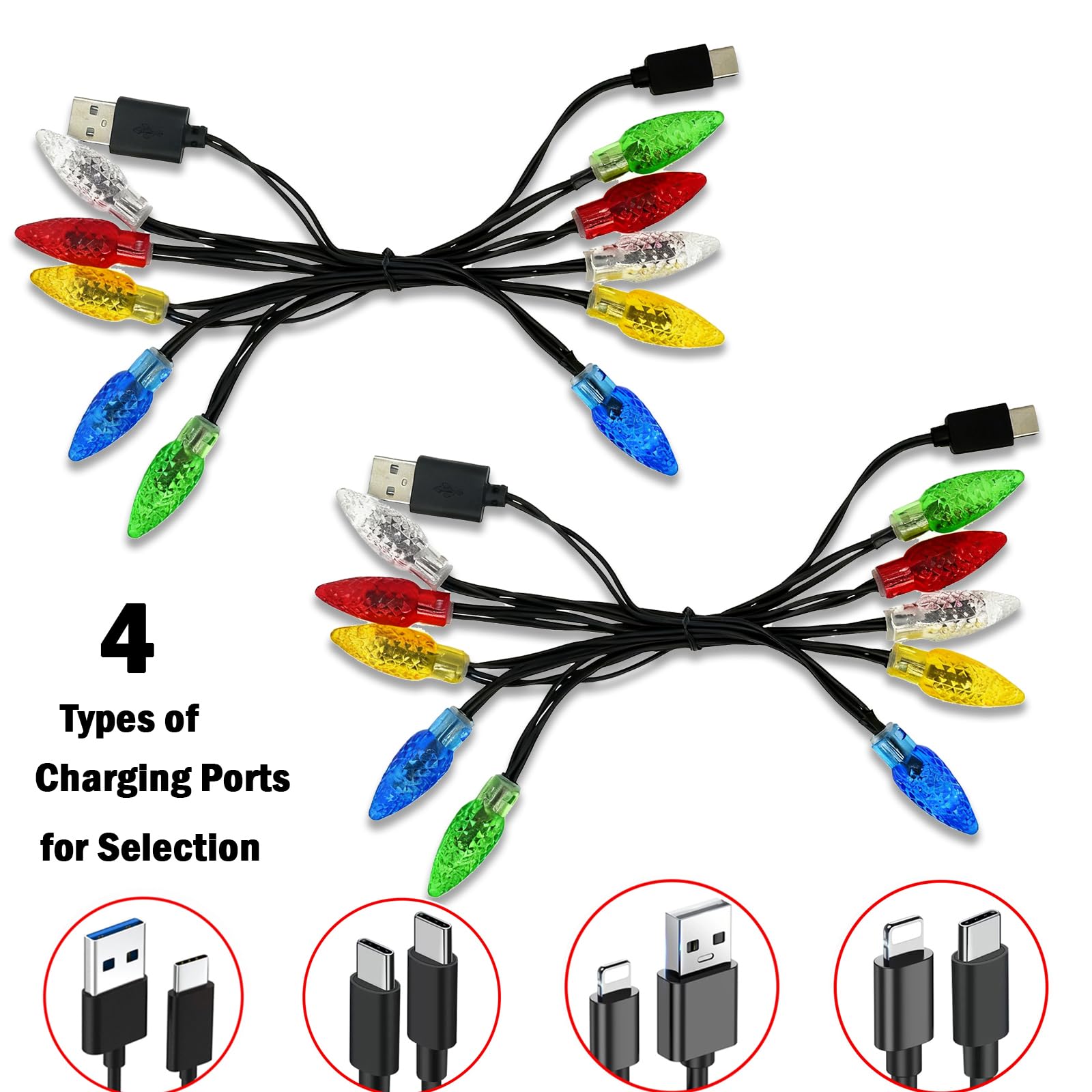 Weihnachtsbeleuchtung Telefon Ladekabel, USB-A auf Typ C Ladekabel mit 10 LED Birnen, Urlaub Ladekabel Kompatibel mit Phone 17/16/15 und Android Pad Samsung Dekoration