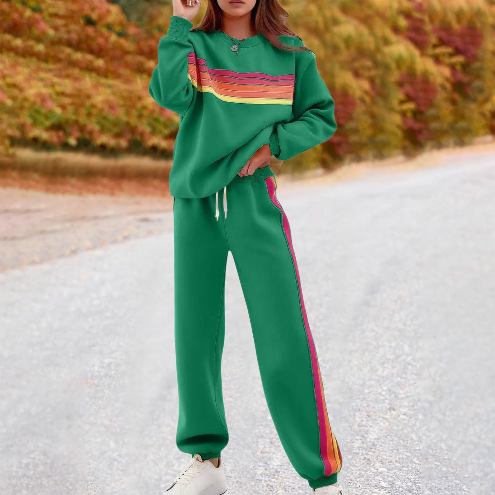 Conjunto de Chándal Informal Mujer Dos Piezas Pantalones Deportivos Sudadera Cuello Redondo Cómodo Otoño Invierno