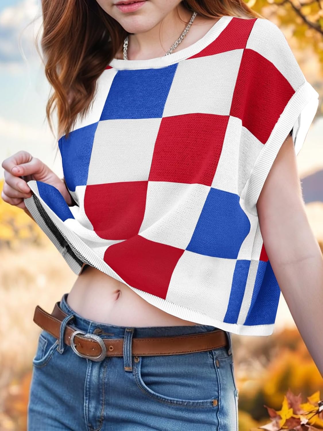 Girls Spring Crop Tops 2026 Summer Sweaters Cute Cap Sleeve Colorblock Loose Teen Top School Picture Outfits - Image 2