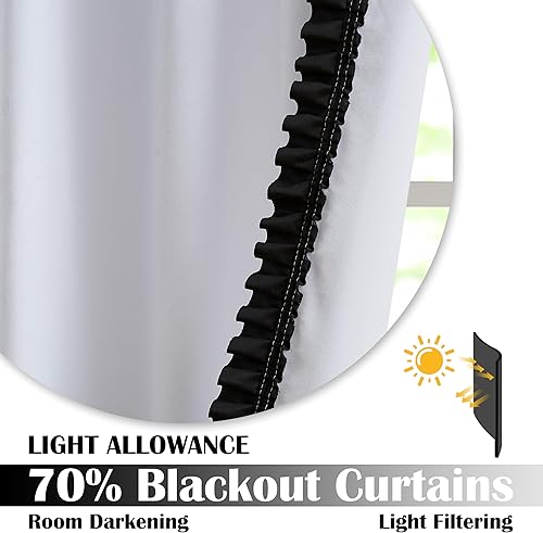 Miniatura 2 de Jackroy Cortinas opacas de terciopelo blanco y negro, 70% de 63 pulgadas, 2 paneles, juego de tratamiento de ventana sólidas, cortinas suaves para