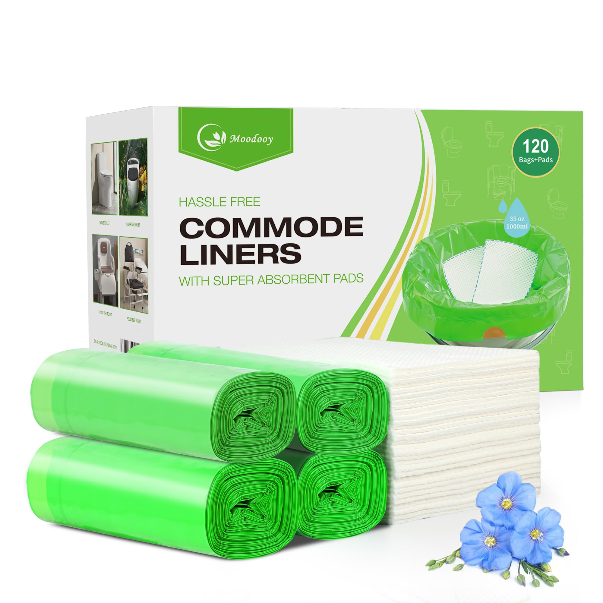 Commode Liners With Absorbent Pads -120 Bedside Commode Liners & Pads,Medical Grade Pack Commode Liners,Adult Potty Chair Liners Bedside Commode Liners Disposable,Universal Fit All Standard