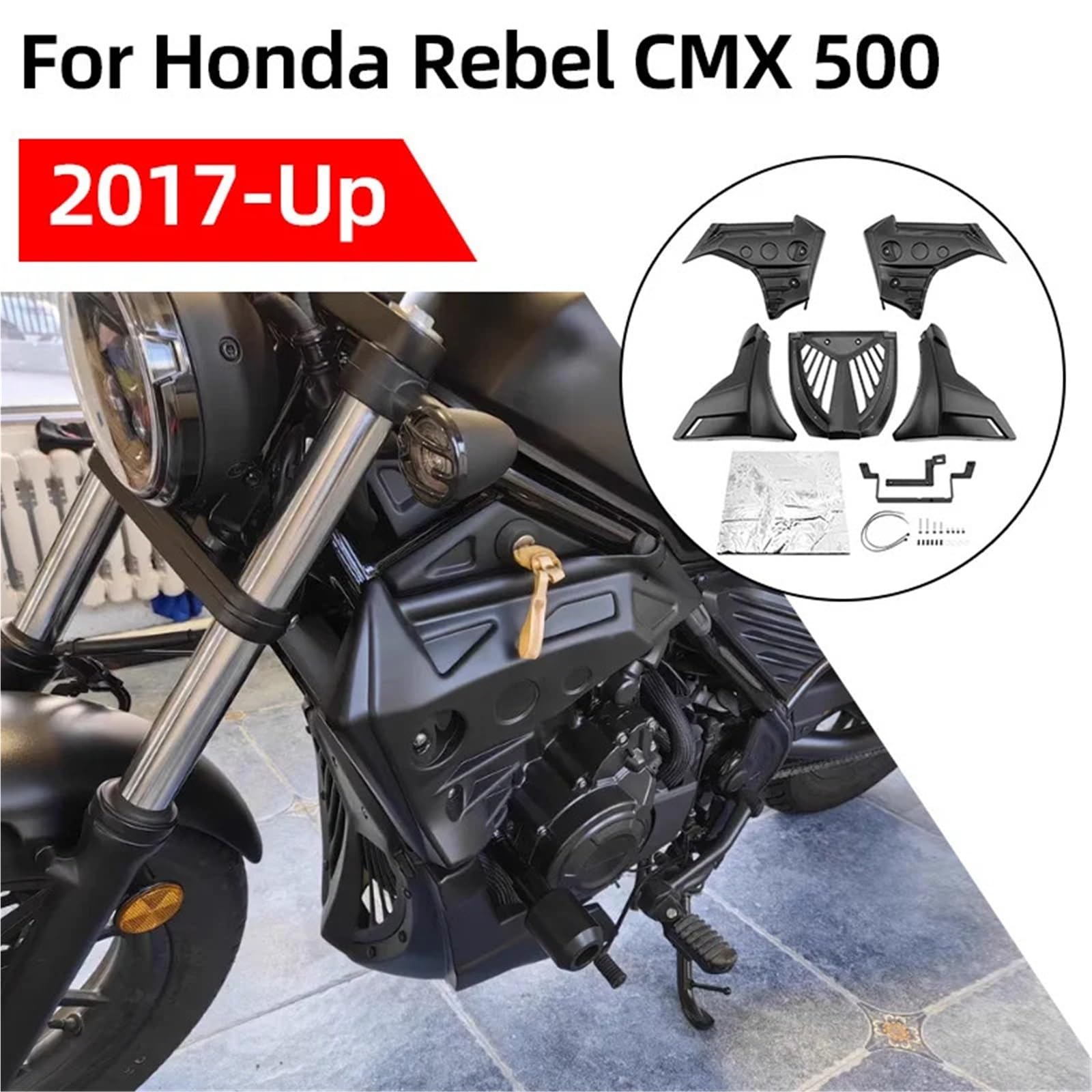 Motocykl Przednia Osłona Chłodnicy Osłona Dolnej Ramy Silnika Motocykla, Osłona Boczna, Błotnik Pod Nadwoziem, Pasuje Do Honda Rebel CMX 500 CMX500 2017-UP