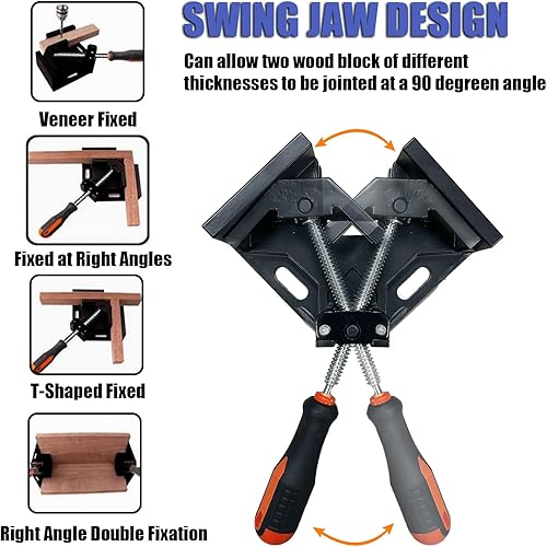 Miniatura 12 de Abrazadera de esquina para carpintería, 4 piezas, abrazadera de ángulo recto de 90 grados con mordaza giratoria de aleación de aluminio ajustable