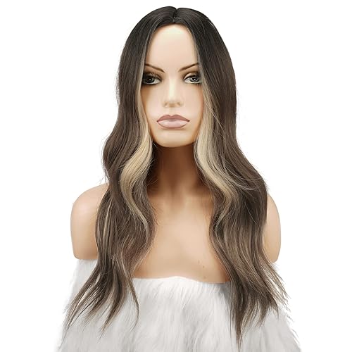 Miniatura 10 de FESHFEN Pelucas naranjas para mujer de 22 pulgadas, peluca larga ondulada completa, pelucas de partición media, peluca sintética de aspecto natural