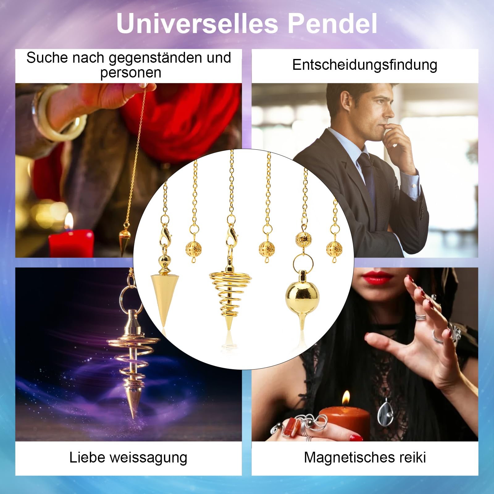 3 Pezzi Pendoli in Rame Dorato Pendulo Radiestesia Péndulo Pendulos per Divinazione, Accessori per Tarocchi, Regali di Bilanciamento per Gli Amanti dei Tarocchi