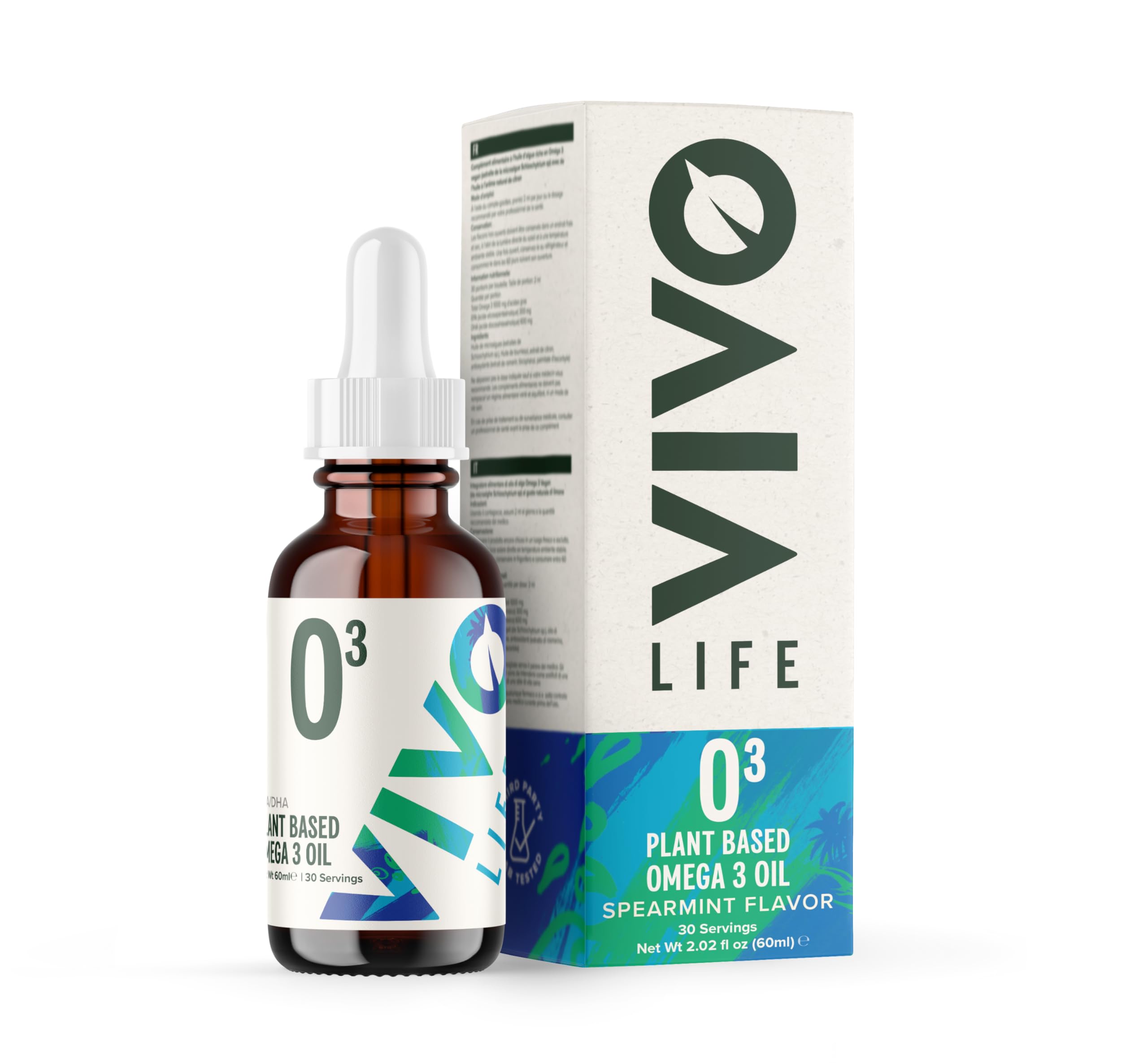 Vivo life Vegan Omega 3 Liquid Drops from Algae, 60ml, 30 Servings, Natural Health Supplement (60 ml (Pack of 1), Mint)