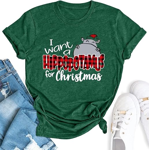 YZMI Christmas Shirts for Women Santa Holiday Short Sleeve Tops Xmas Graphic Print T Shirt
