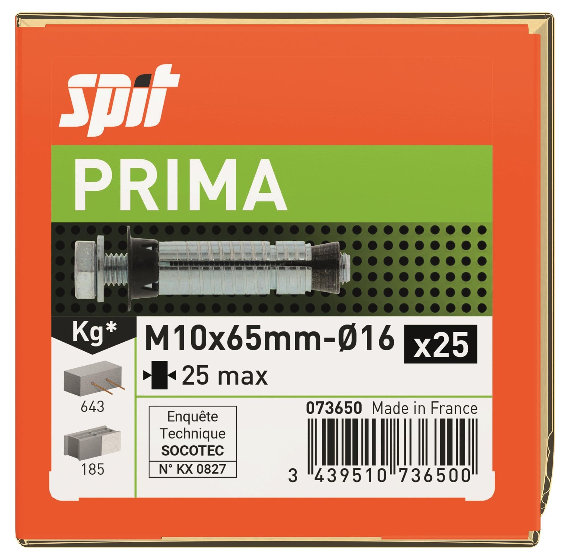 PRIMA M10X65/25 + TORNILLO Unid: 25