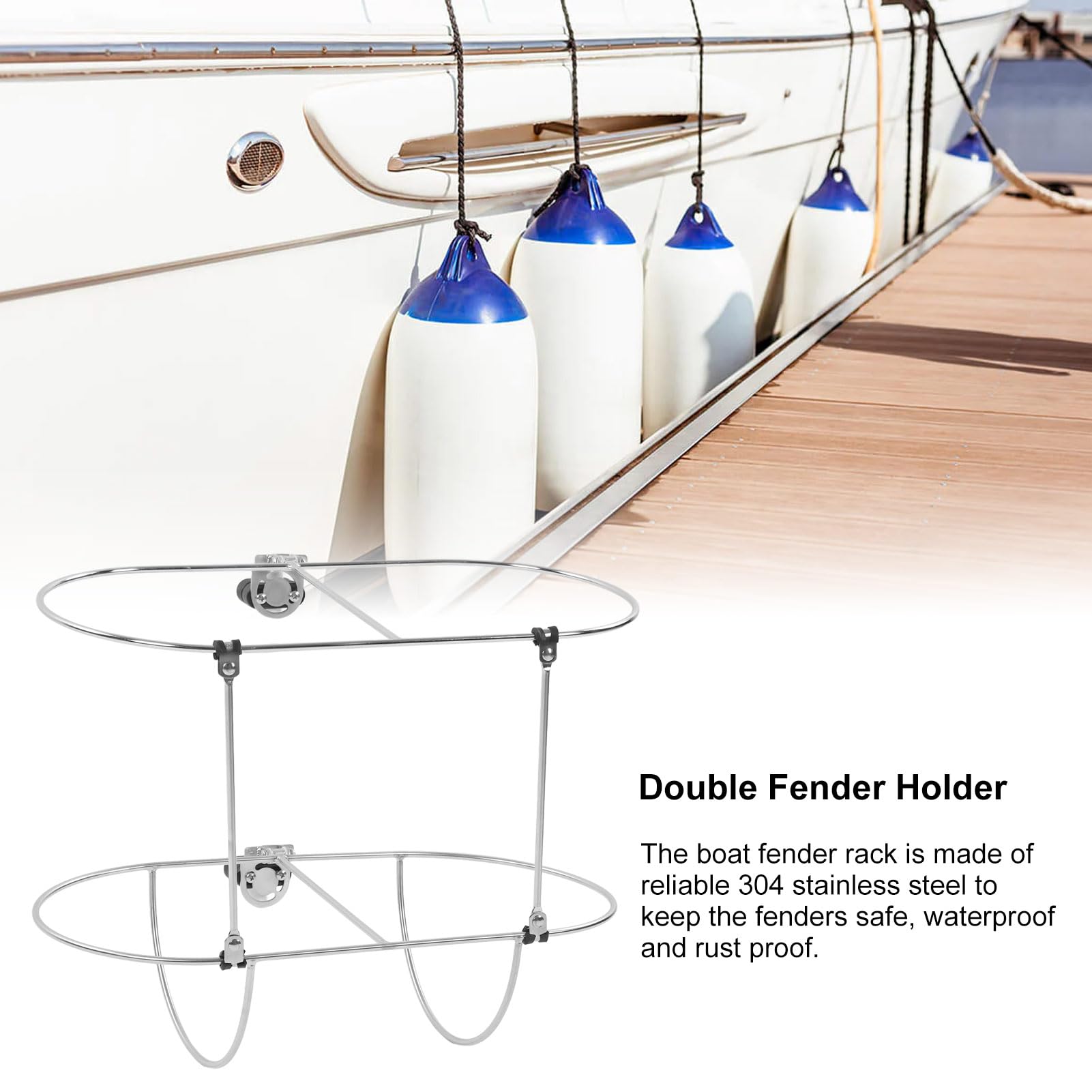 Support Double Pour Garde-Boue Bateau En Inox 304 - Pliable, Réglable - Pour Rails 2.2-2.5 Cm, Diamètre Trou 18.3 Cm
