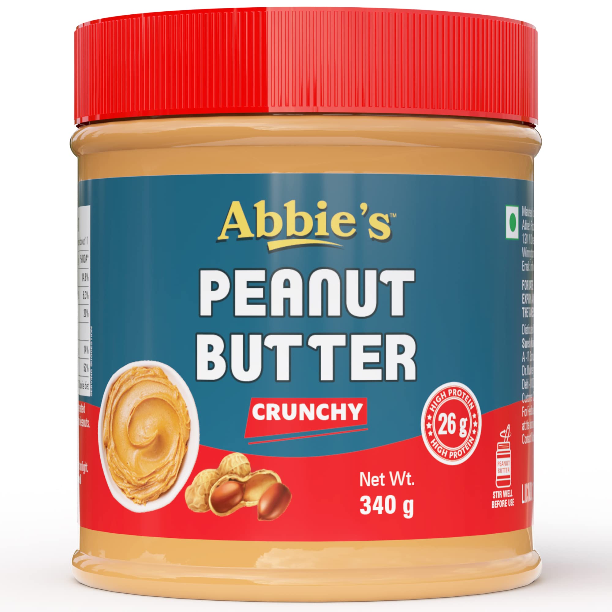Abbies Peanut Butter Crunchy (340g-Pack of 1) with 26g Protein Per 100g Serving, Zero Trans Fat/Cholesterol, Keto Friendly,100% Vegan, Good Source of Fat for Athletes, Body Builders (B0B5RZB6S8) Amazon Price History, Amazon Price Tracker