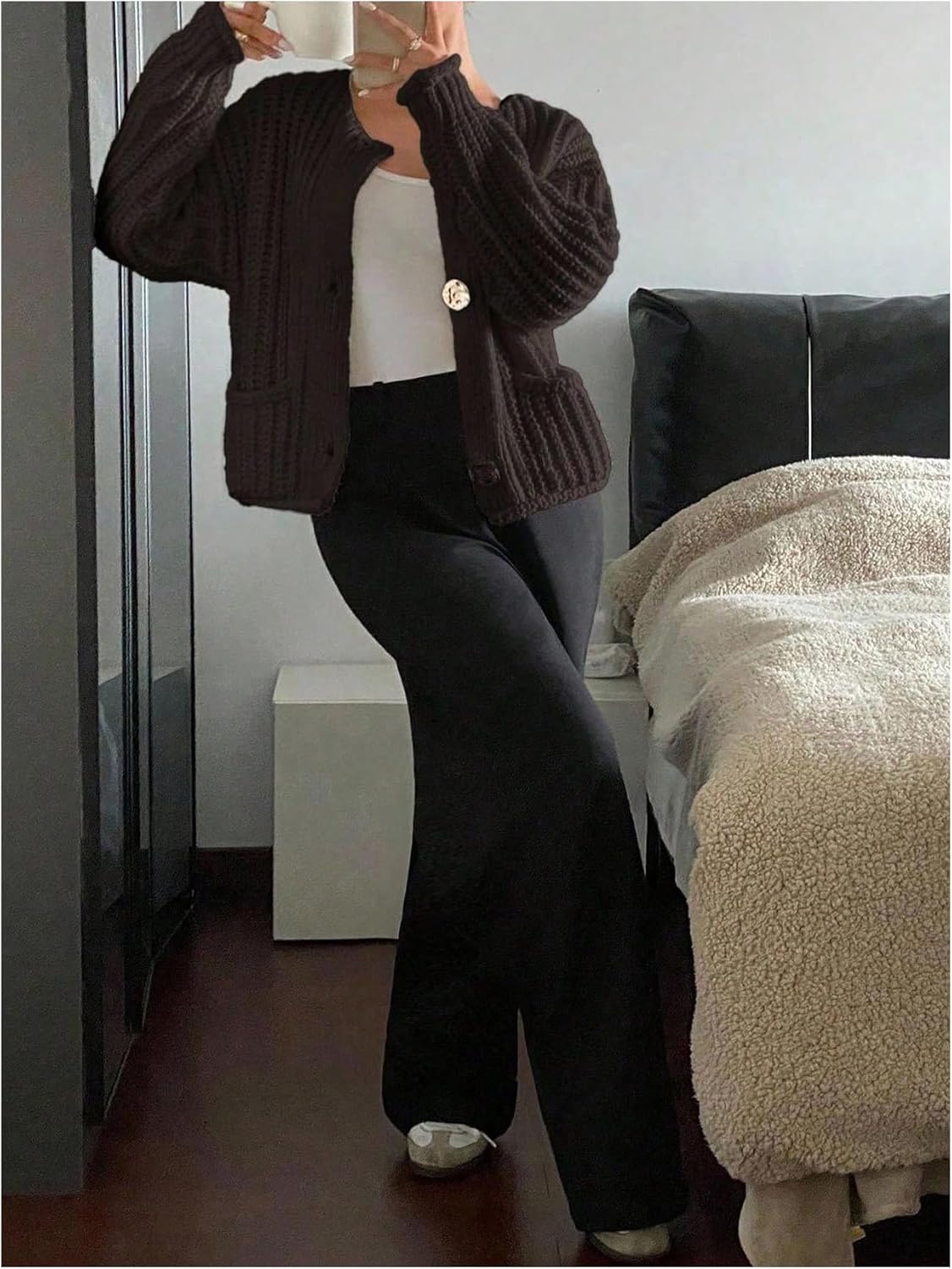 Women's Button Down Knit Cardigan Long Sleeve Crewneck Sweaters Outerwear Fall Aesthetic Outfits - Image 5