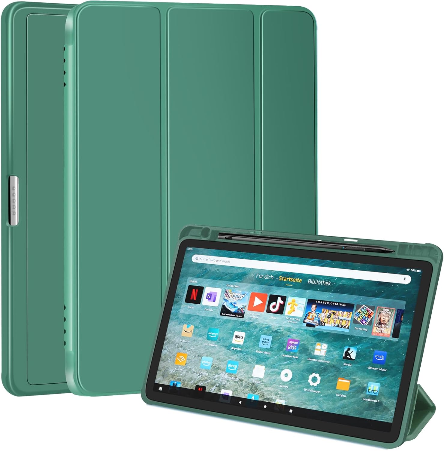 Slim Case Fits Amazon Fire Max 11 Tablet (13th Gen, 2023 Release) 11" -Trifold Lightweight Shell with Pen Holder TPU Stand Cover for Kindle Fire 11 Tablet with Auto Wake/Sleep, Dull Green