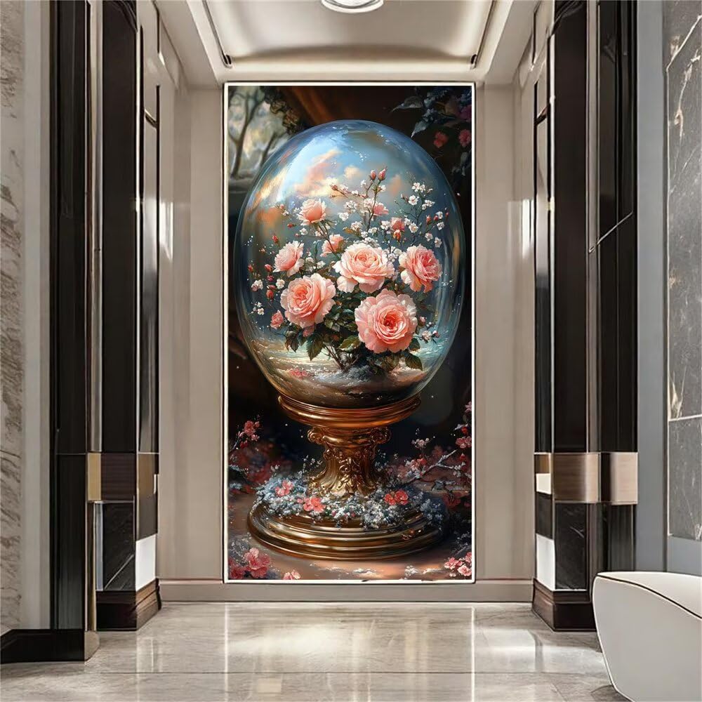 Dipingere con i Numeri, Dipingi con i Numeri per Adulti fiore Rosa kit Pittura Fai-da-Te, con 3 Pennelli e Vernice Acrilica, Hobby Creativi Adulti, Decor Regalo 70x140cm (Senza Cornice) z0z-238