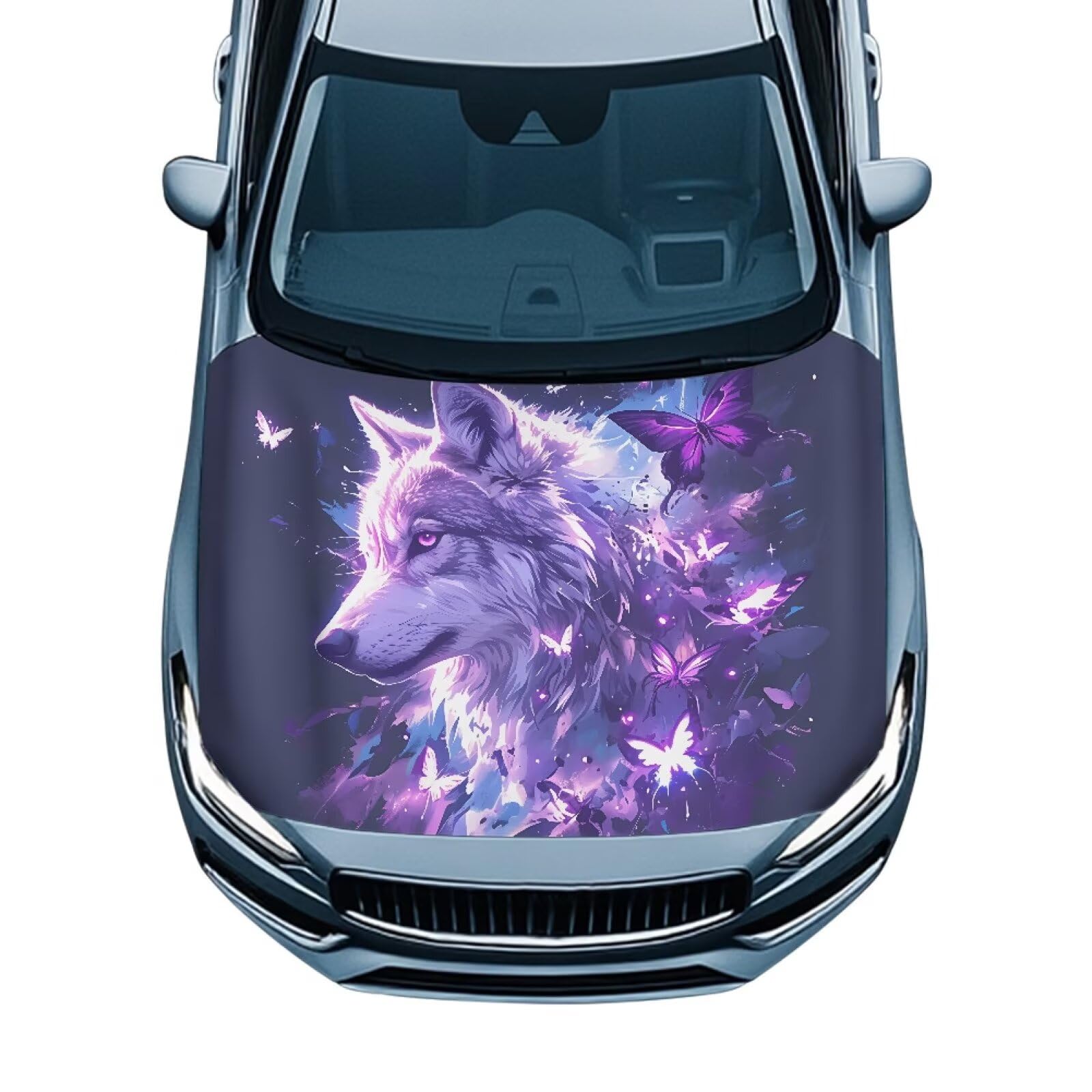 59x39 in Car Hood Cover,Wolf and Purple Butterfly Waterproof Car Cover Protector for Auto Car Truck Van SUV