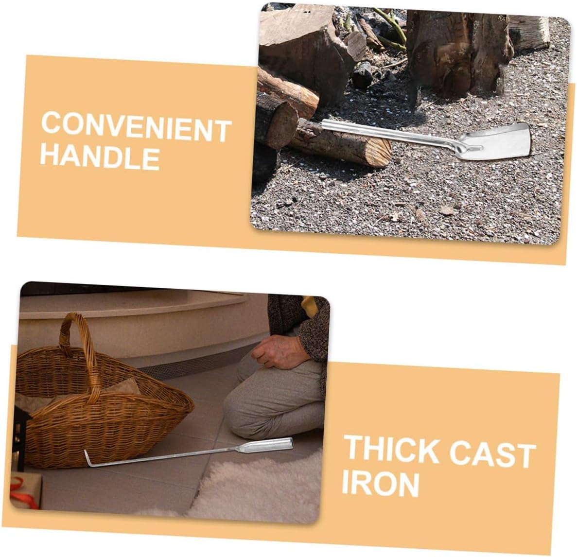Thickened Steel Fireplace Coal Shovel and Poker Log Grabber for Indoor Outdoor Fireplaces Campfire Stove Fire Pit Tool Kit Silver