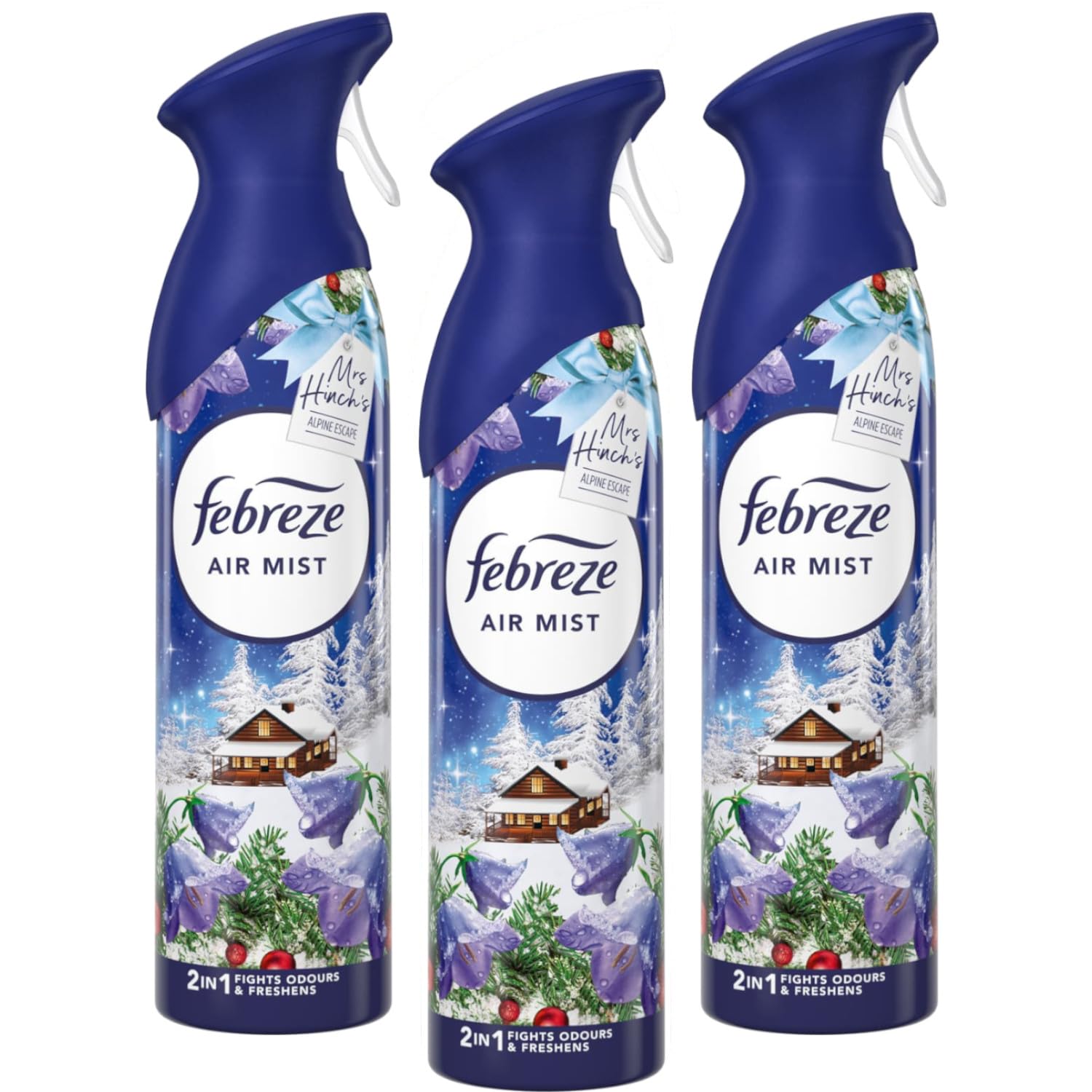 Febreze Air Freshener Spray, Mrs Hinch's Alpine Escape, 185ml, Pack of 3 with Free Fridge Magnet