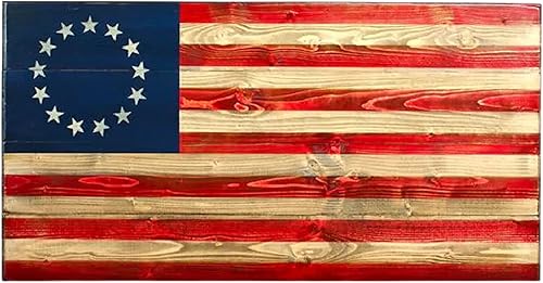 Flags of Valor Decoración de pared con bandera estadounidense, Betsy Ross de madera de 13 estrellas, 16.5 pulgadas de alto x 32 pulgadas de ancho,