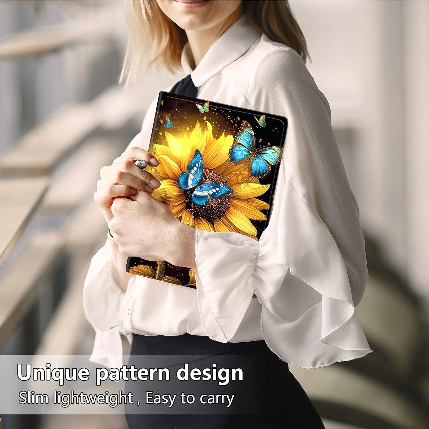 Keyboard Case for iPad (A16) 11th/10th Generation (11/10.9 Inch, 2025/2022), Detachable Bluetooth Keyboard, Thin & Light Folio Cover, Sunflower Butterfly