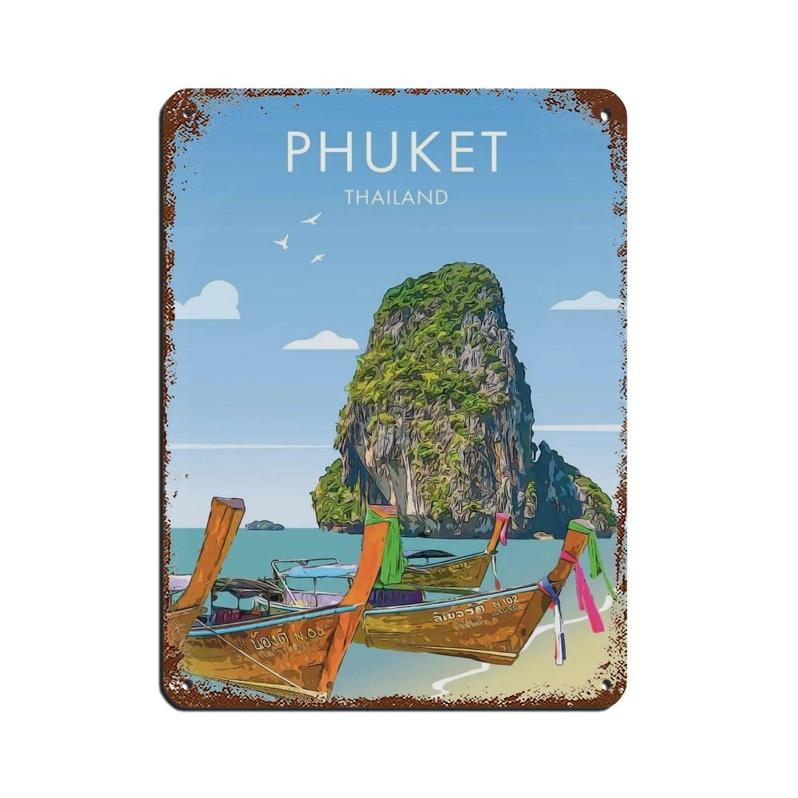 Phuket Travel Poster, Thailand Poster Retro Poster Metal Tin Sign Chic Art Retro Iron Painting Bar People Cave Cafe Family Garage Poster Wall Decoration 12x16inch(30x40cm)