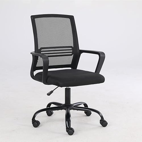 Miniatura 1 de Silla de oficina de malla transpirable, soporte lumbar, moderno y simple altura ajustable con reposabrazos fijos, adecuado para el hogar u oficina