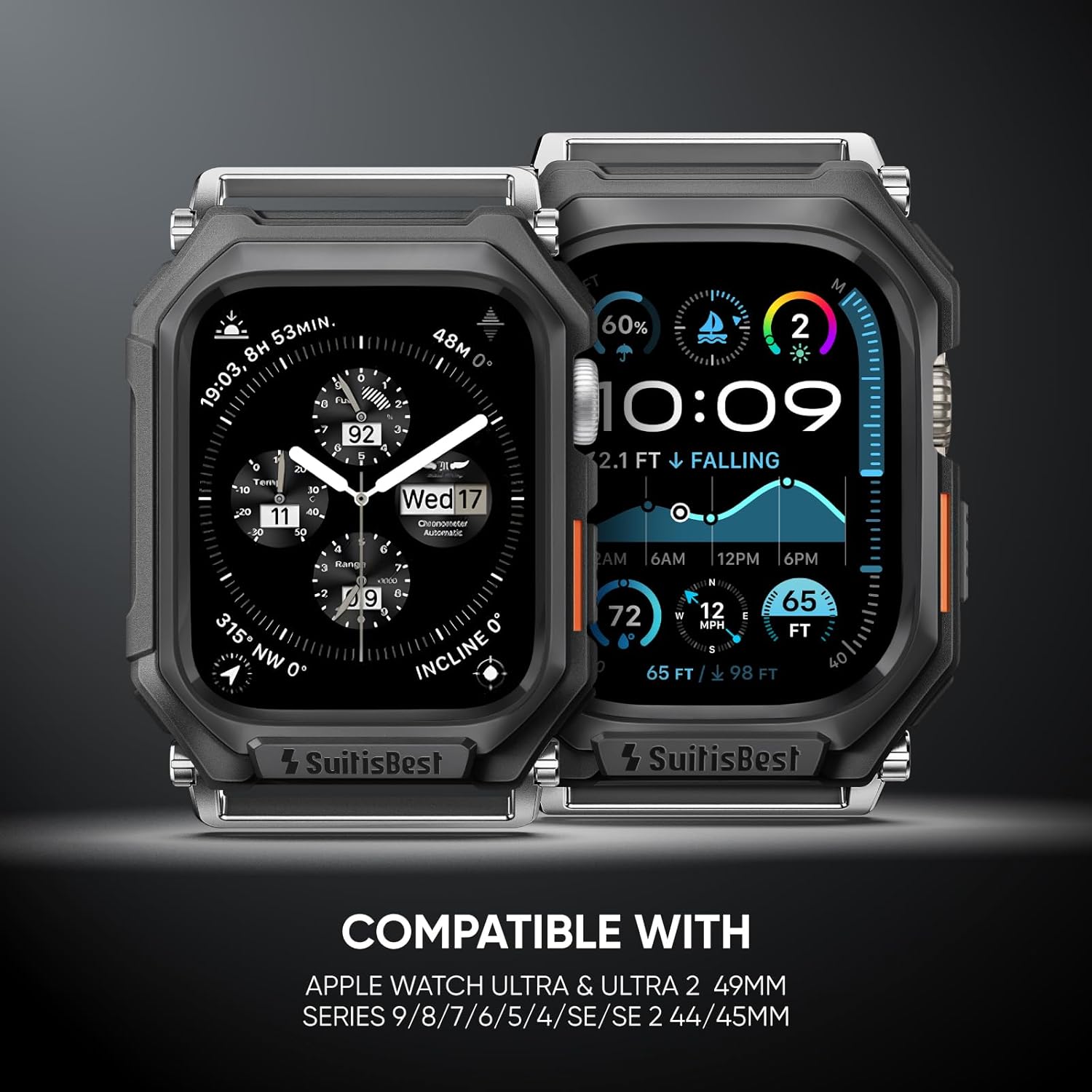 Suitisbest Stretchy Nylon Bands Compatible with Apple Watch Band 49mm 45mm 44mm with Rugged Case, Lightweight Fabric Strap with Durable TPU Bumper for iWatch Series Ultra/Ultra 2/9/8/7/6/5/4/SE/SE 2