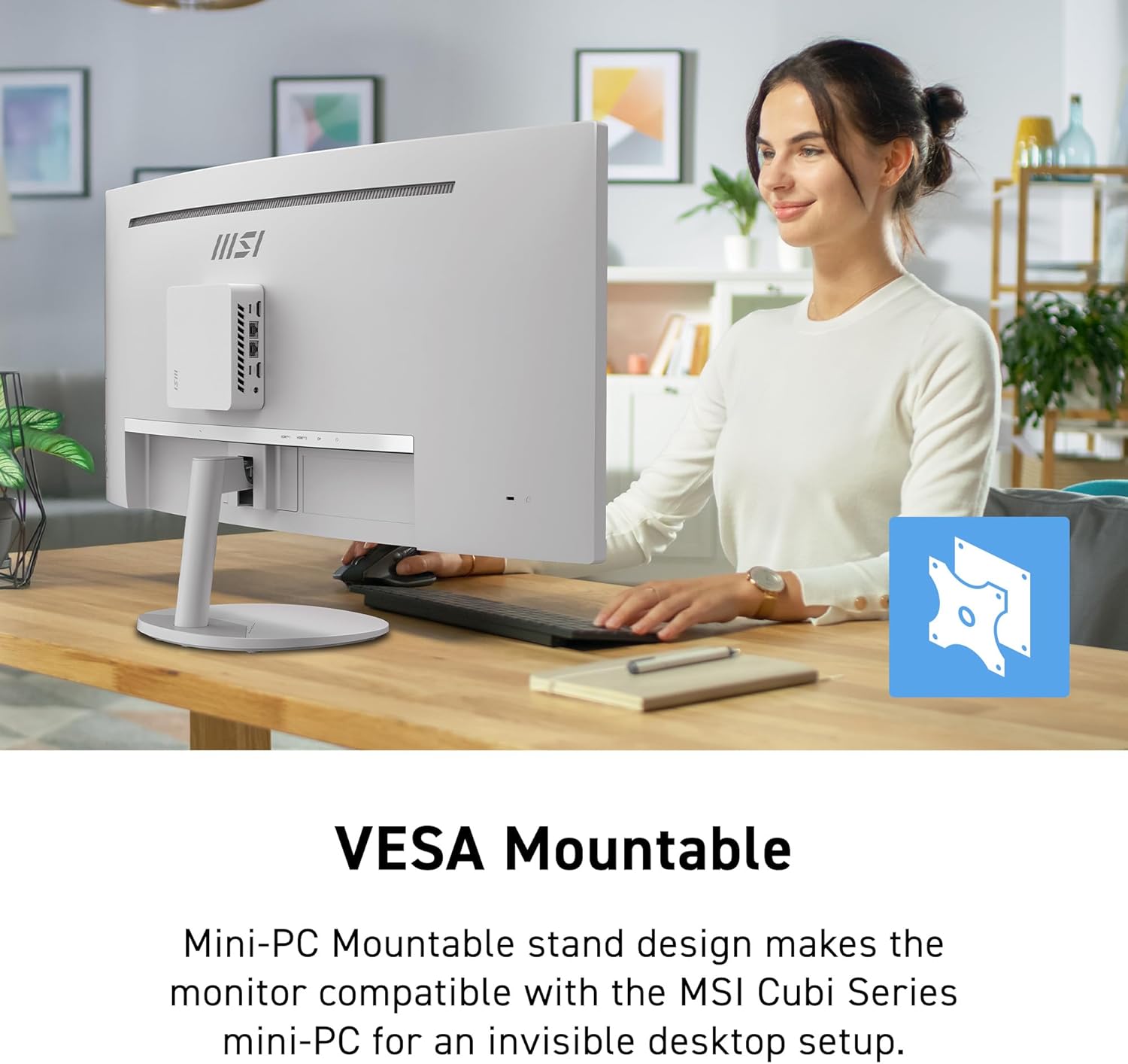 msi PRO MP341CQW E12 34-inch VA 3440 x 1440(UWQHD) Computer Monitor, 120Hz, Adaptive-Sync, HDMI, DisplayPort, VESA Mountable, Speaker, 1ms, White