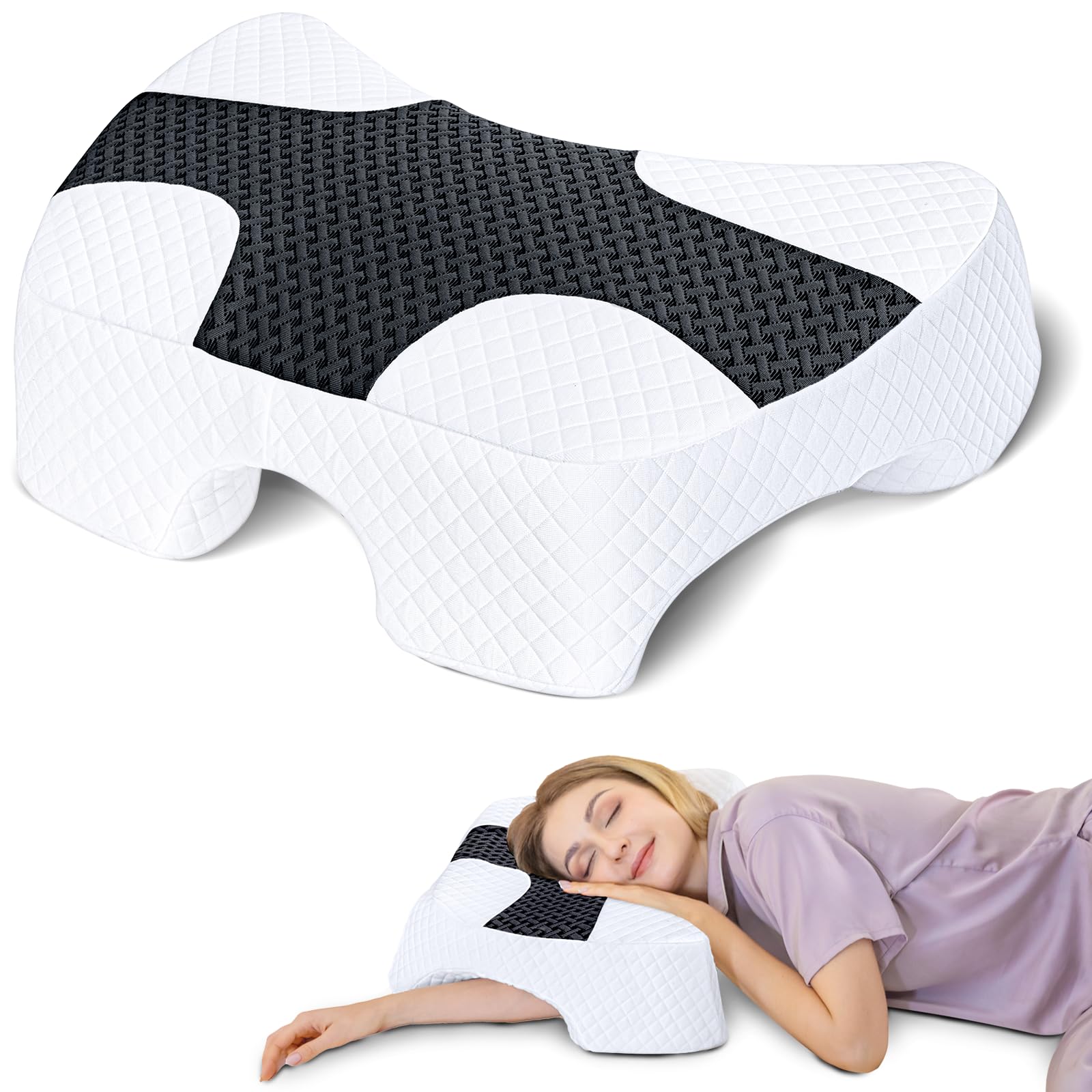 SAHEYER Side Sleeper Pillow with Arm Hole Memory Foam Pillow for Neck and Shoulder Pain Relief Multi-Angle Armholes