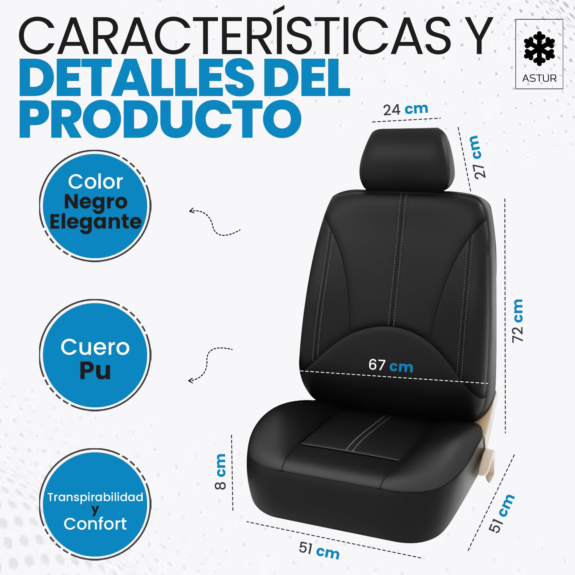 Astur Fundas Asientos Coche universales – Funda Asiento Coche Delantera y Trasera – Protector Asiento Coche Impermeable, fácil de Instalar y Compatible con airbag