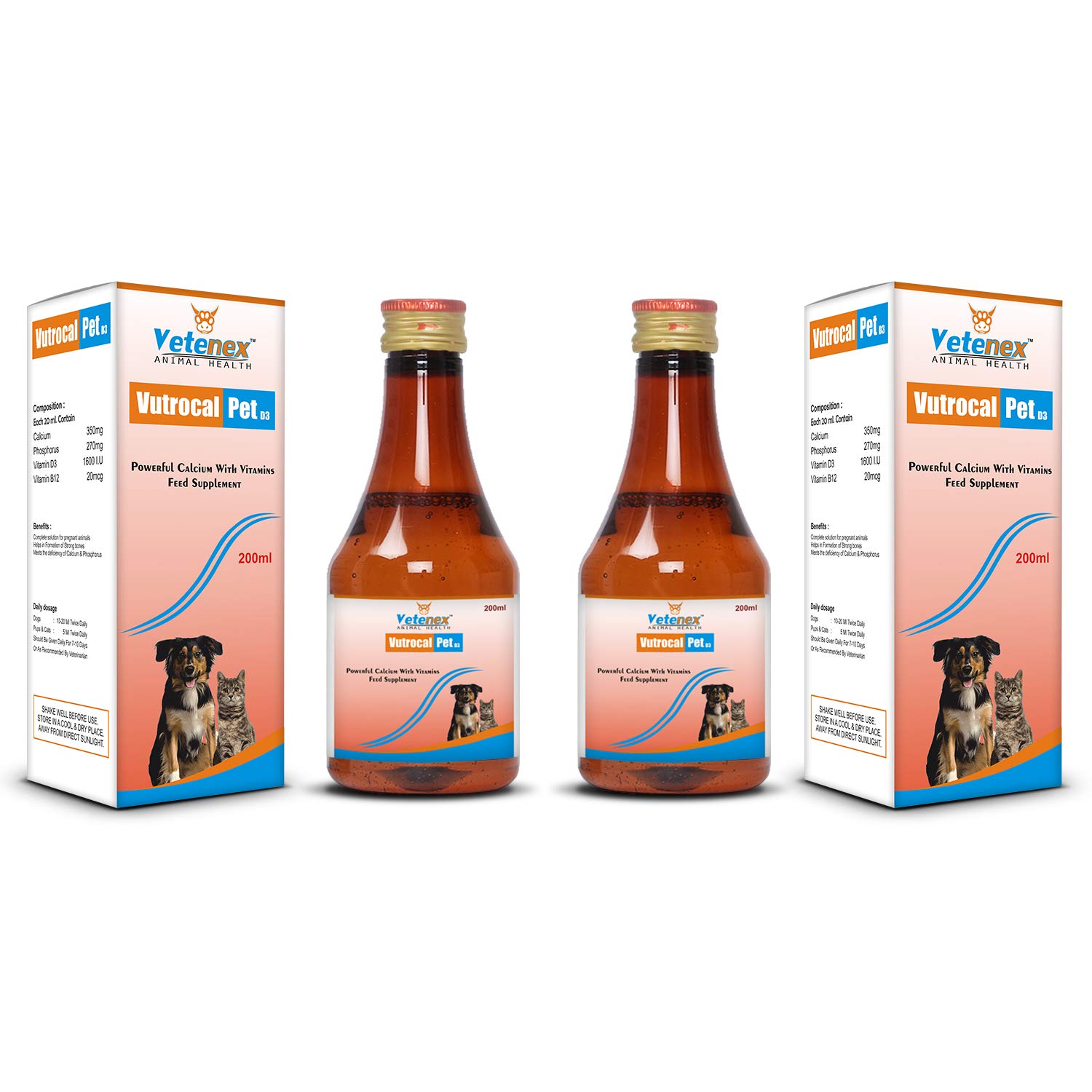 VETENEX Vutrocal-Pet D3 - Calcium Syrup with Phosphorus, Vitamin D3 & B12 for Dogs, Puppy and Cats (200ml x 2) Combo - Pack of 2 (B08PZFYYZS) Amazon Price History, Amazon Price Tracker