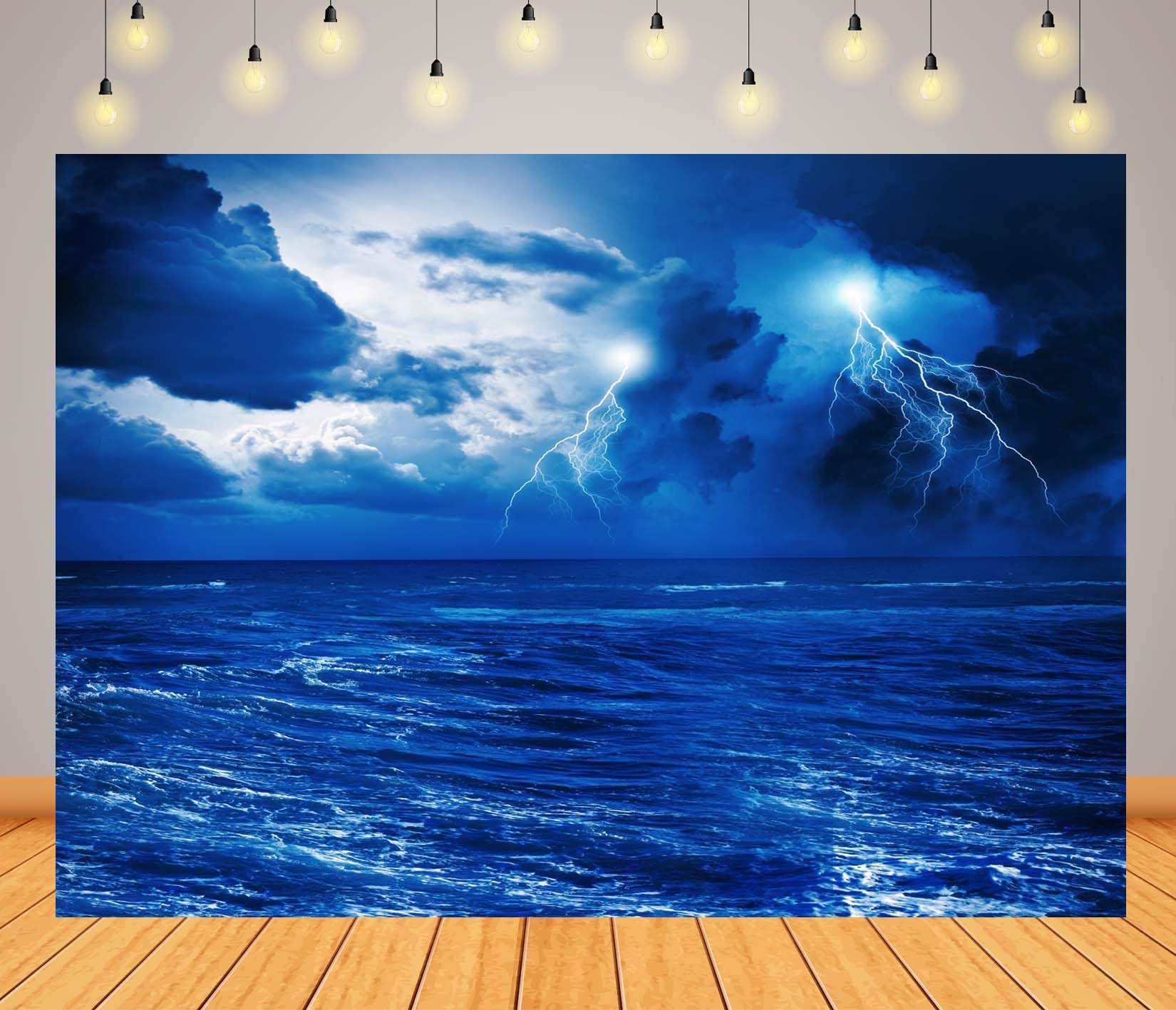 BELECO 6x3m Fabric Oceano In Tempesta Con Fulmini Sfondo Fotografico | Scenario Marino Blu Con Nubi Temporalesche Fulmini E Onde Agitate Per Feste A Tema Eventi E Ritratti