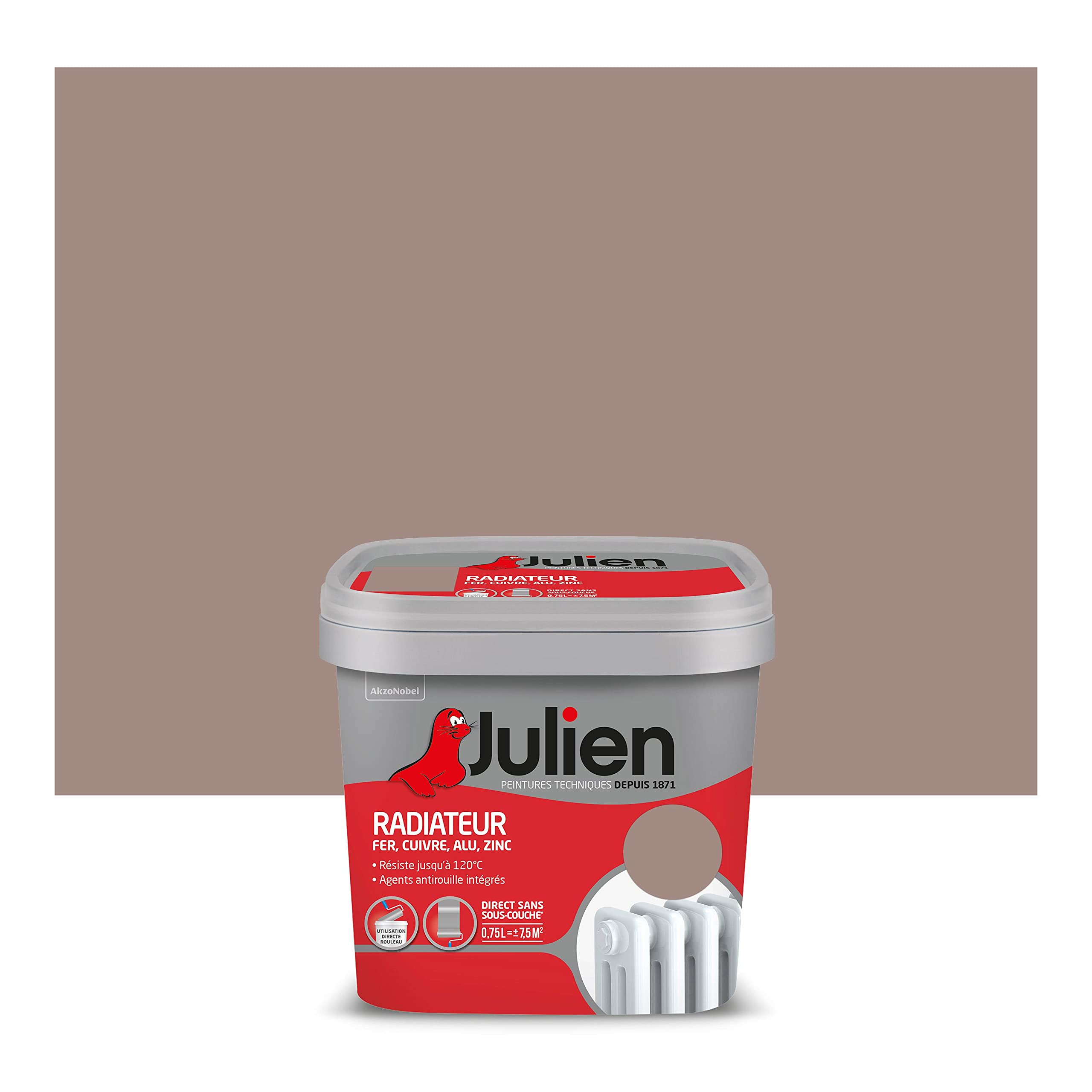 Julien Peinture Radiateur Acrylique, Fer, Cuivre, Alu, zinc - Direct sans sous-couche, Satin, Taupe, 0,75 L