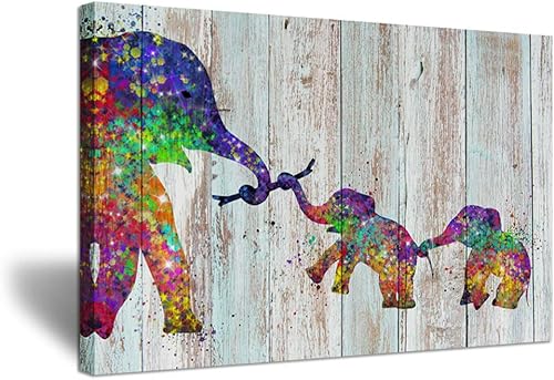 Zlove Lienzo decorativo para pared, diseño de elefante colorido, imágenes divertidas de animales de bebé, 24 x 36 pulgadas