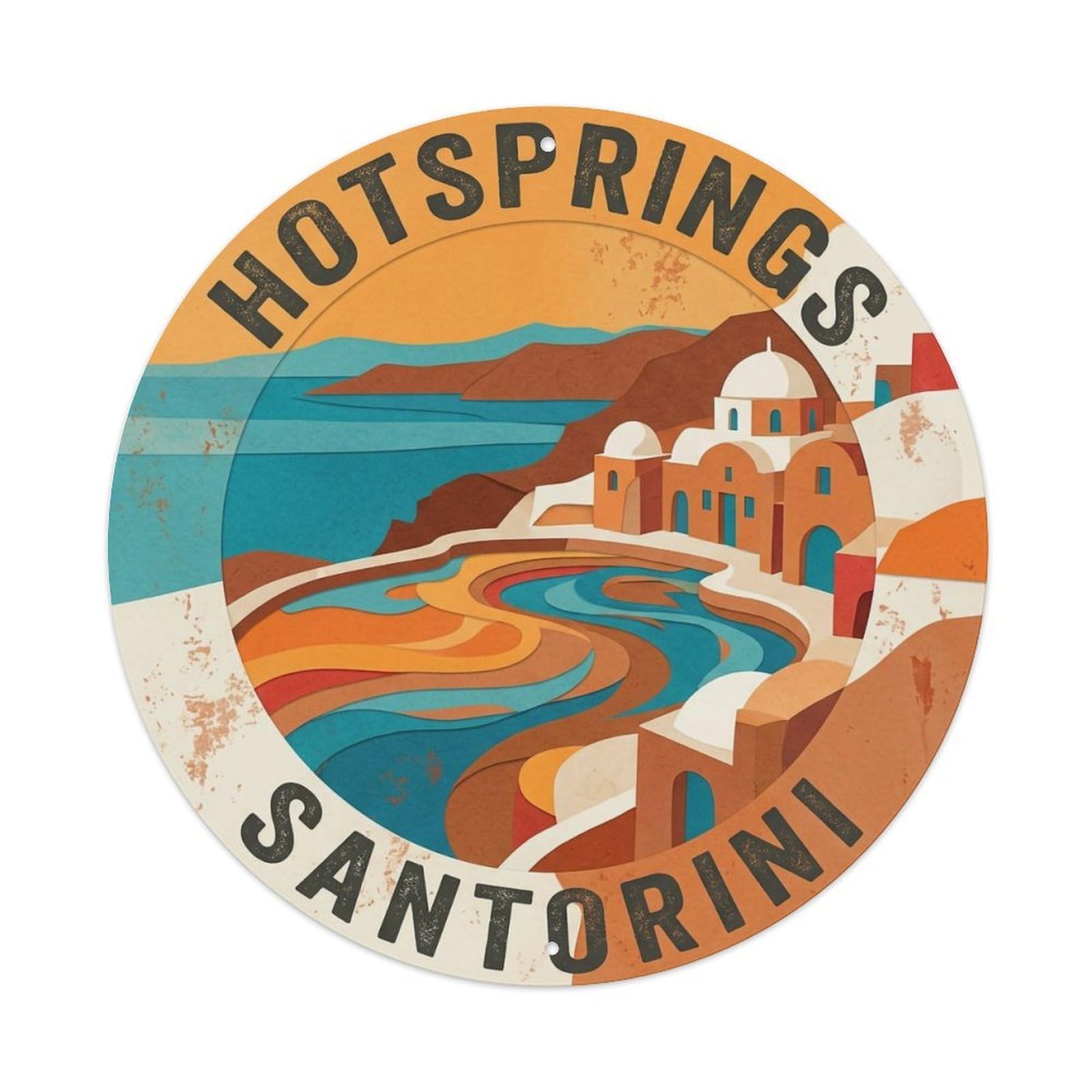 Vintage Travel Hotsprings Santorini Thermal Metal Tin Sign