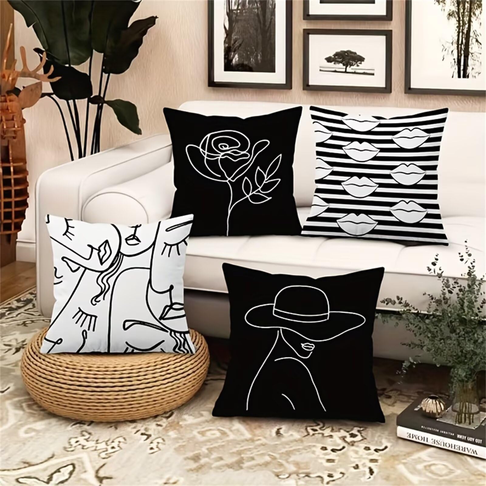 Taie d'oreiller en lin lot de 4 housses de coussin respirantes