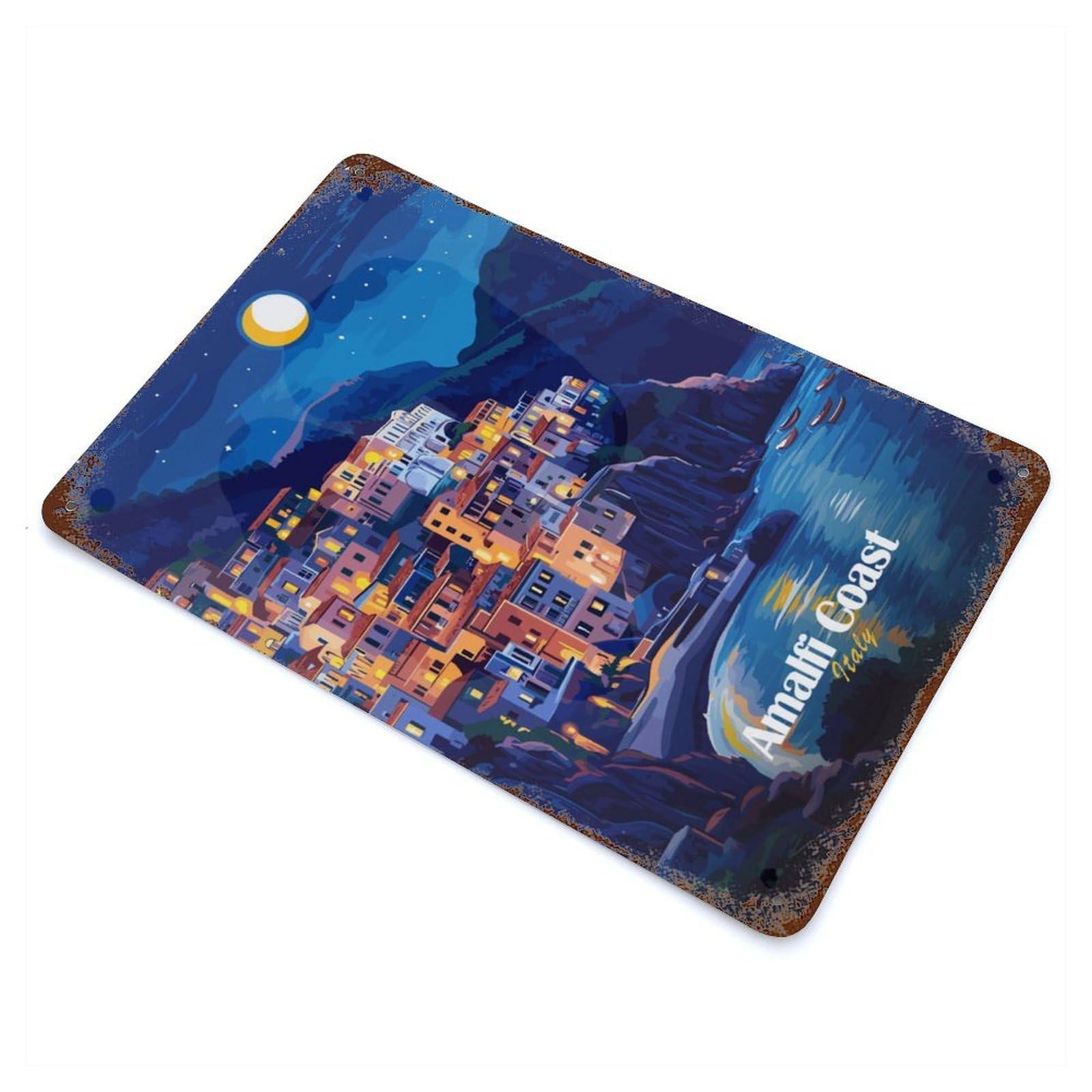 Amalfi Coast Night Retro Metal Sign 11.8"x7.9", for Pub, Kitchen And Man Cave Decor, Retro Wall Decor