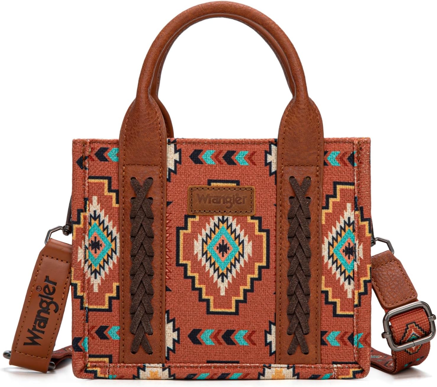 Wrangler Mini Aztec Tote Bag for Women Boho Small Top Handle Purse with Adjustable Strap