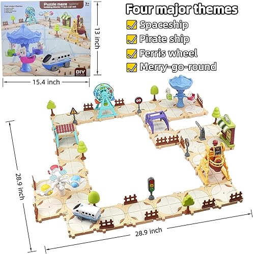Miniatura 2 de Juego de trenes eléctricos de 125 piezas para niños pequeños y niños, juguetes STEM Logic Road Builder, juguete de trenes con pilas y pistas,