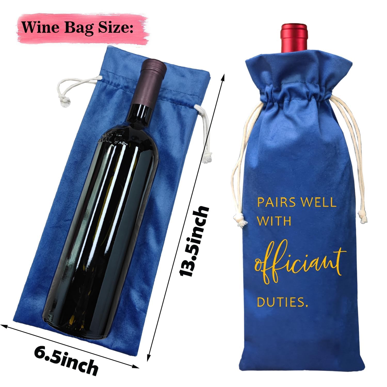 TBITON Wedding Officiant Wine Bag,Officiant Wine Bag,Pairs Well With Wedding Officiant Duties,Officiant Gift,Officiant Wedding Gift, Burlap Drawstring Wine Bag (Officiant-Blue)
