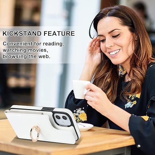 Miniatura 6 de Folosu Funda compatible con iPhone 12 Mini con soporte para tarjetas, rotación de 360, soporte de anillo de dedo con función atril, protección RFID,