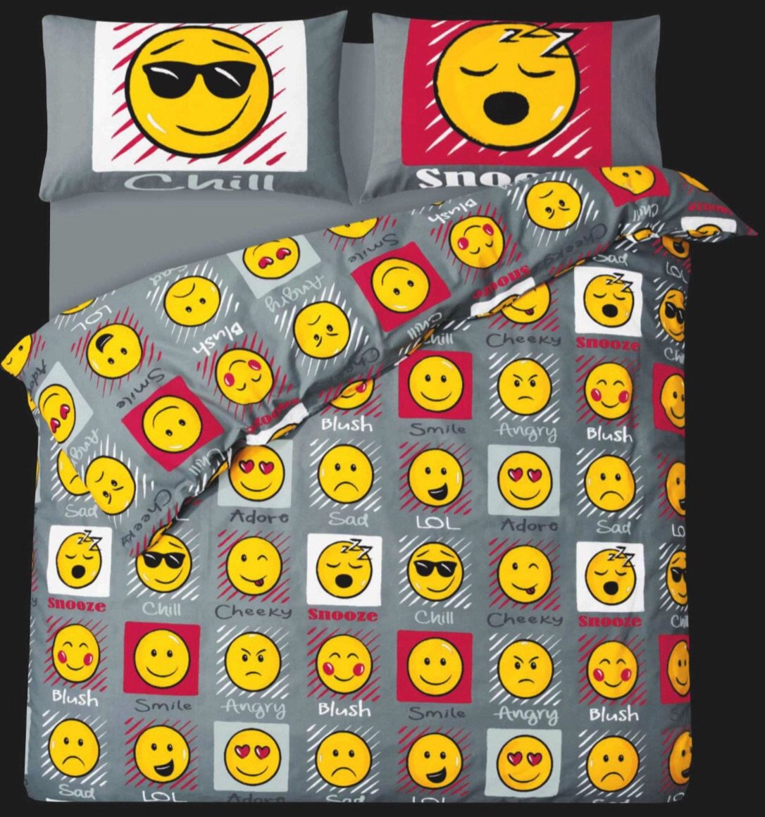Smiley Emoji Emossion Expressions King Size Duvet Cover Set