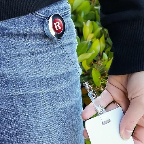 Miniatura 2 de Rutgers Scarlet Knights - Carrete retráctil con logotipo de metal cromado de alta calidad con clip para tarjetas de identificación