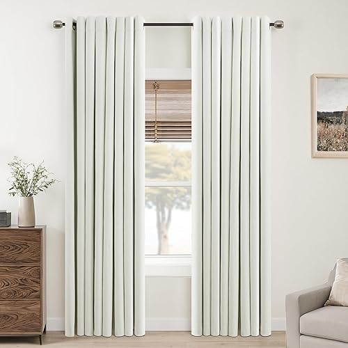 Miniatura 20 de Cortinas opacas de lino blanco de 84 pulgadas de largo, juego de 2 paneles, cortinas opacas con aislamiento térmico que oscurecen la habitación con